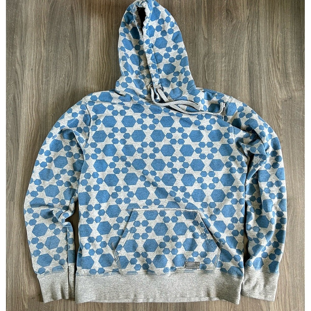 Jack & Jones Men's Blue Hoodie Size XL Blue Hexagon All Over Pattern